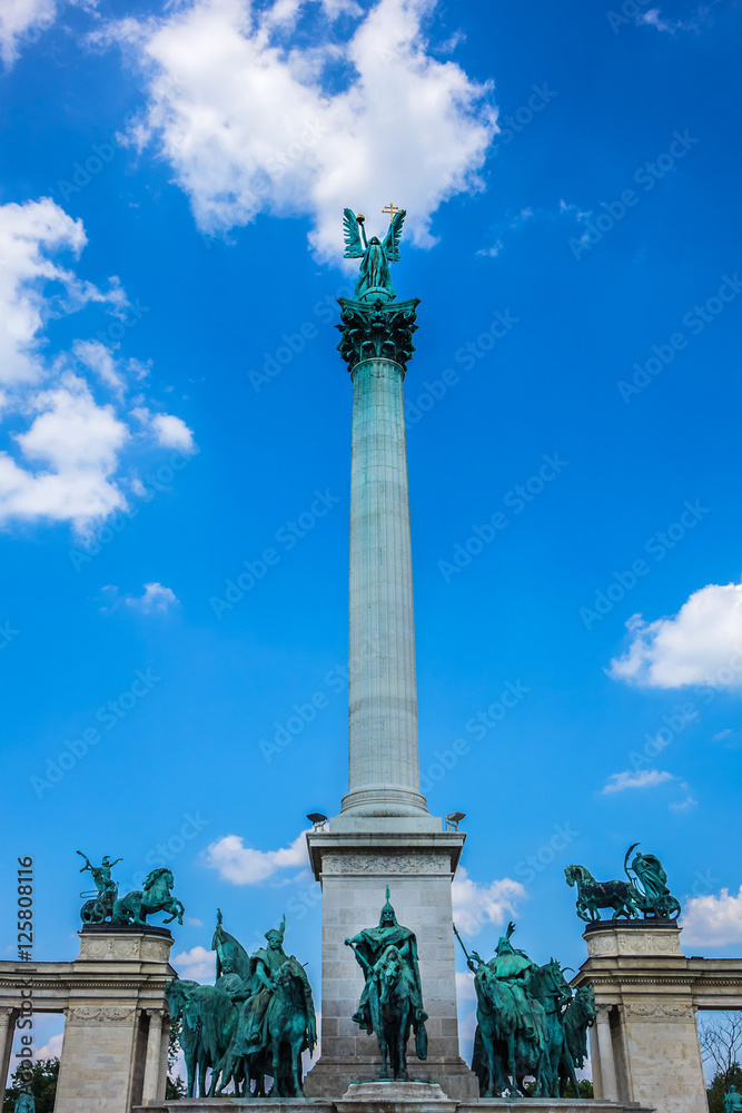 Millennium monument (1894) at Heroes square in Budapest, Hungary