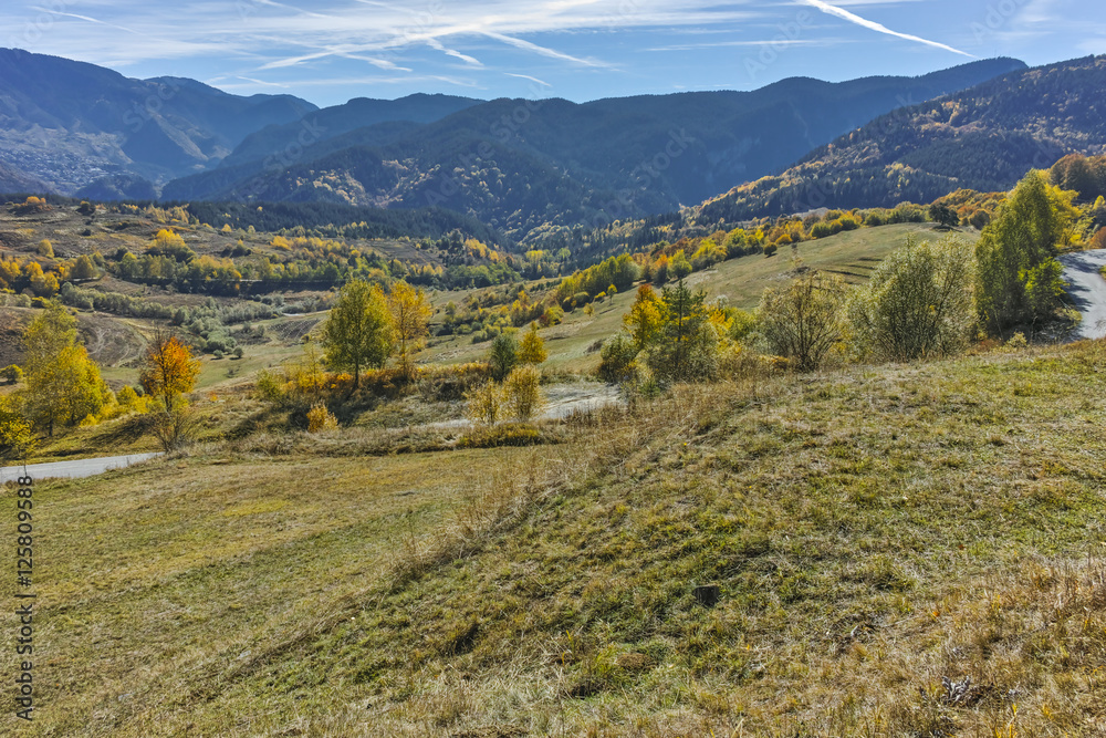 Amazing Autumn panorama near town of Dospat, Rhodope Mountains, Bulgaria