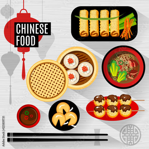 Set of flat vector elements for chinese restaurant