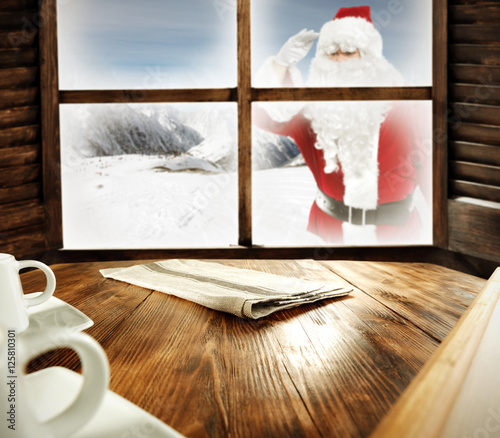 wooden desk space and santa claus 