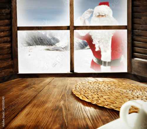 wooden desk space and santa claus 