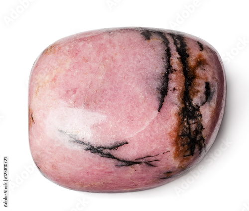 Rhodonite stone isolated on white with clipping path
