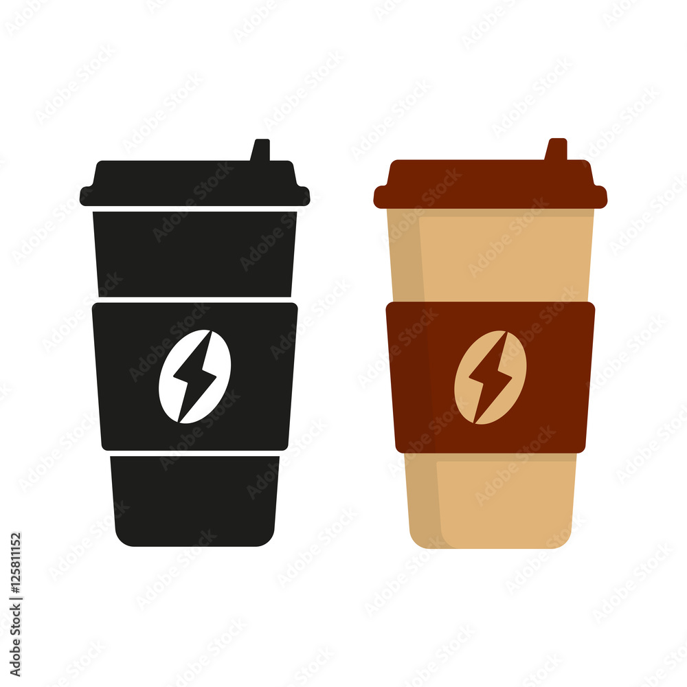 Paper or plastic coffee cup isolated on white background. Monochrome and  cartoon flat cup of coffee. Vector set Stock Vector | Adobe Stock