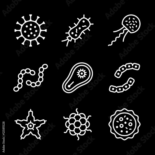 Set line icons of microbe and bacterium