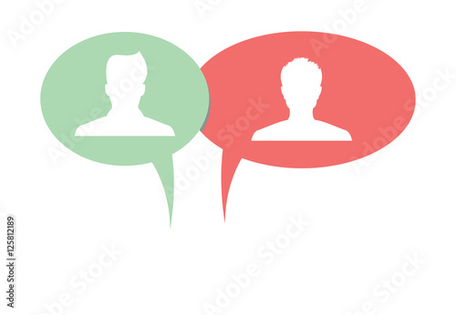 Grüne und rote Sprechblase mit Personen