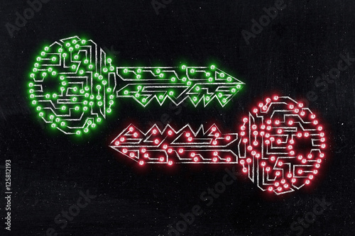 matching keys made of circuits & led lights, encryption & crypto photo