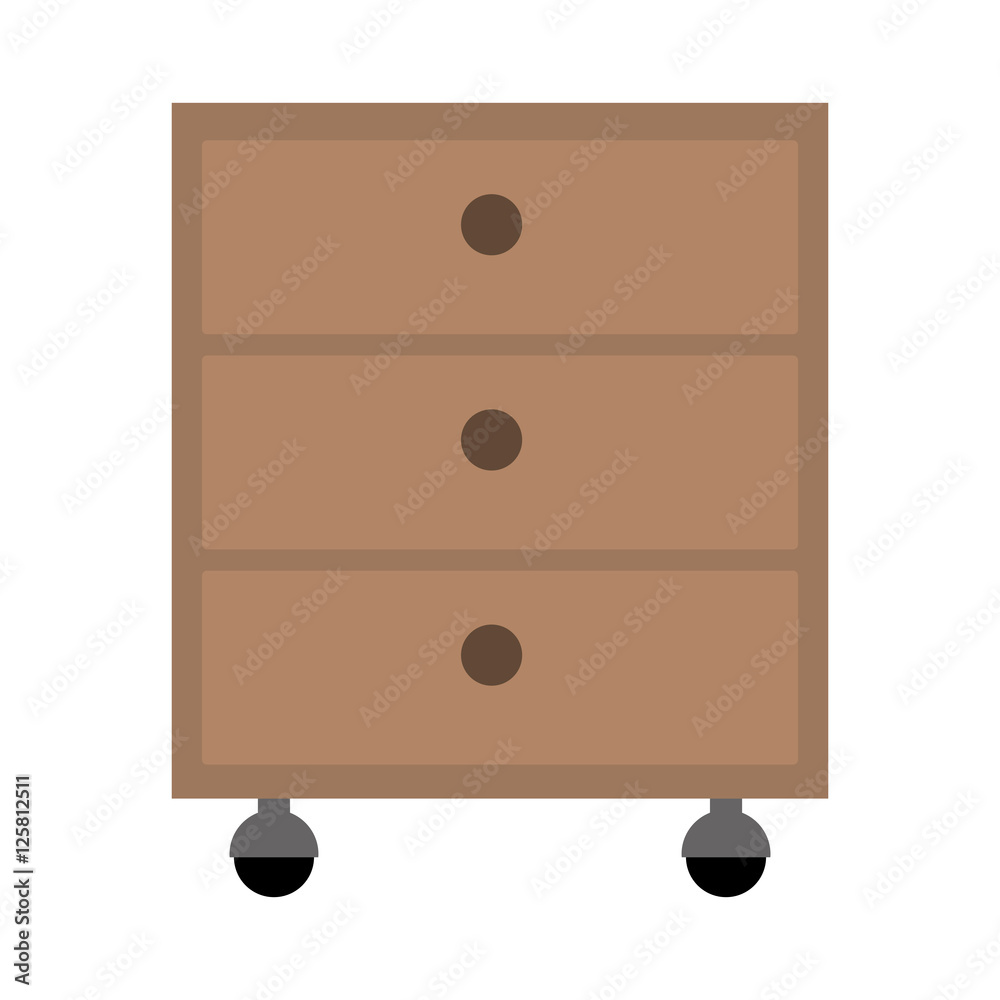 office cabinet drawers wooden with wheels over white background. vector illustration office cabinet drawers wooden with wheels over white background. vector illustration