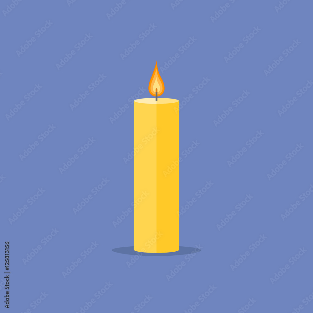 Candle isolated on blue background. Flat style icon. Vector illustration. Candle isolated on blue background. Flat style icon. Vector illustration.