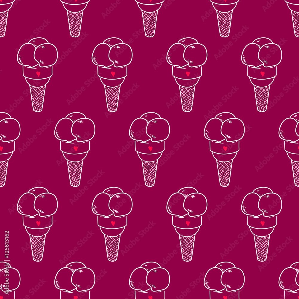 Seamless doodle ice cream pattern, hand-drawn background, ice-cream