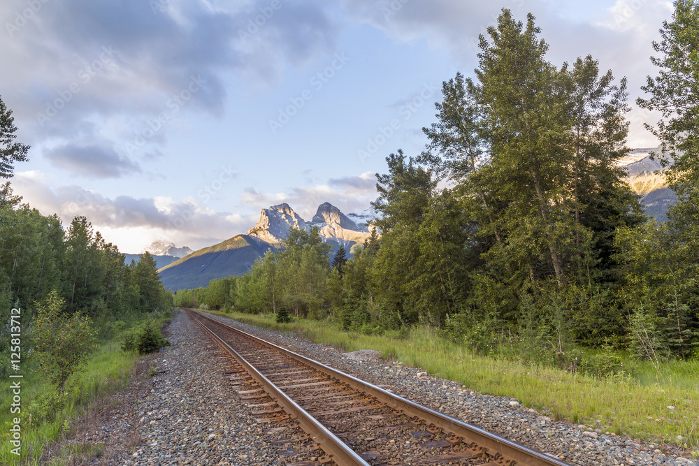 Train Tracks and the Rocky Mountains- Canmore, Alberta
