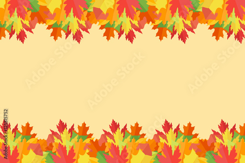 Banner with colorful autumn leaves on yellow background. Vector illustration.
