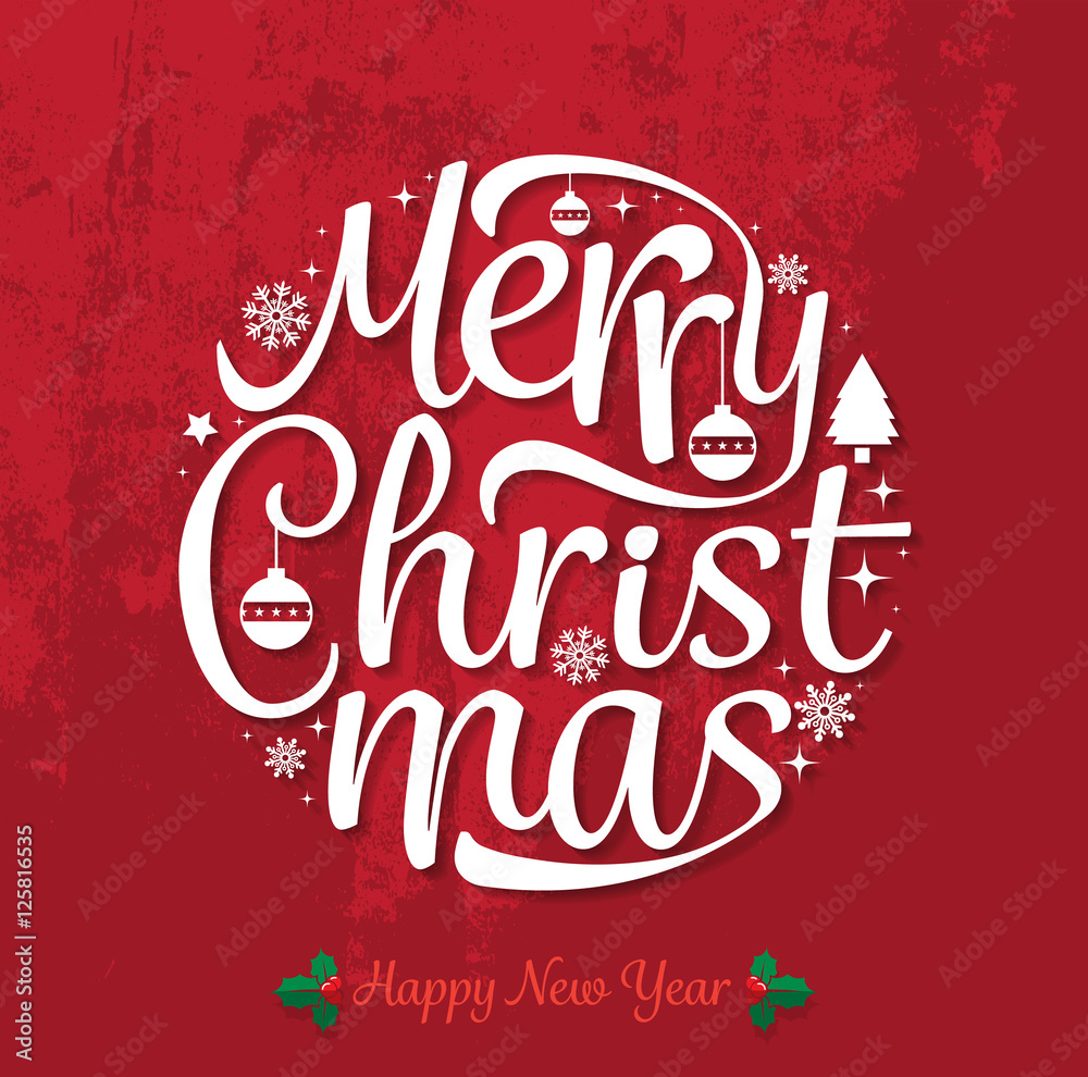 Merry Christmas and Happy new year text free hand design isolated on