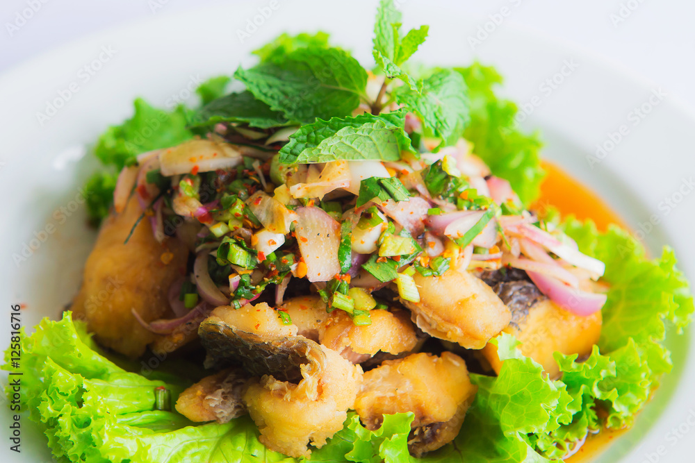 Minced Catfish Spicy Salad with Herbs in party Minced Catfish Spicy Salad with Herbs in party