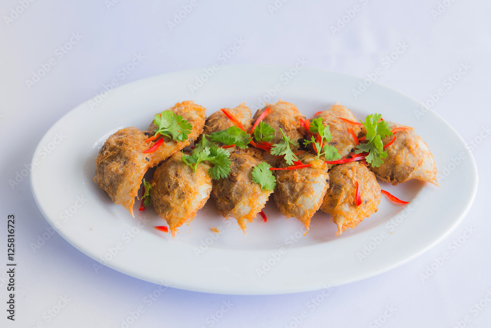 Deep-fried crab meat and minced pork Thai food Deep-fried crab meat and minced pork Thai food