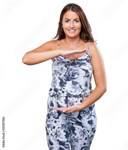 pretty woman holding something gesture © asierromero