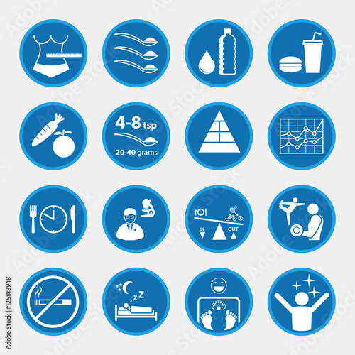 Icon set of obesity related diseases and prevention