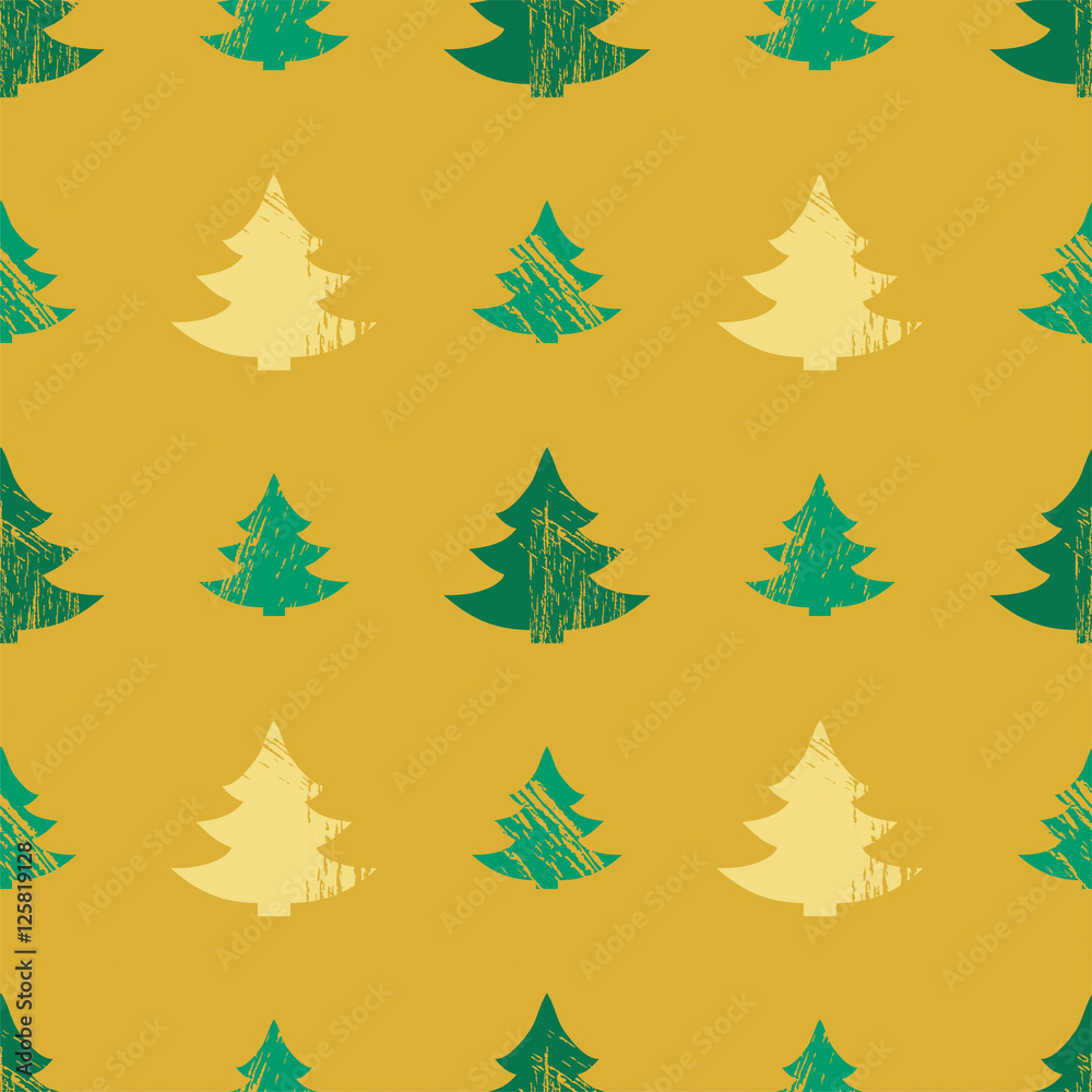 Obraz premium Abstract seamless pattern with Christmas trees in grunge style with scratches, vector illustration