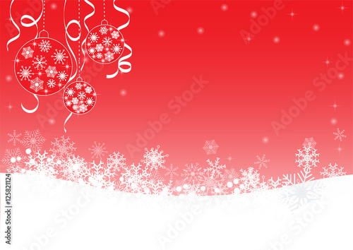 Red winter background with snowflakes and ribbon.