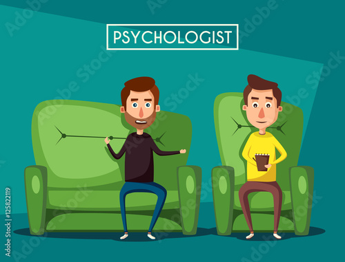 Patient talking to psychologist. Cartoon vector illustration
