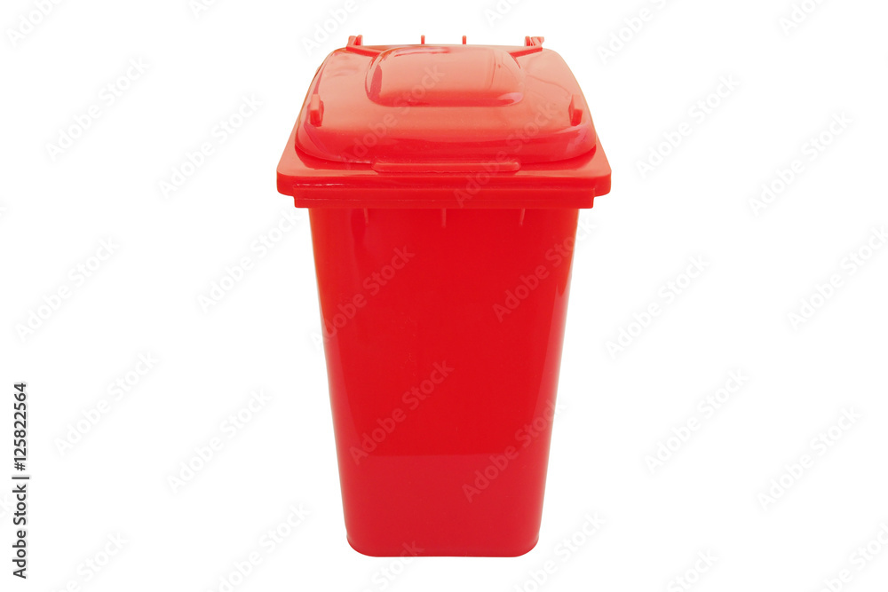 Red bin for hazardous waste isolated on white background. StockFoto