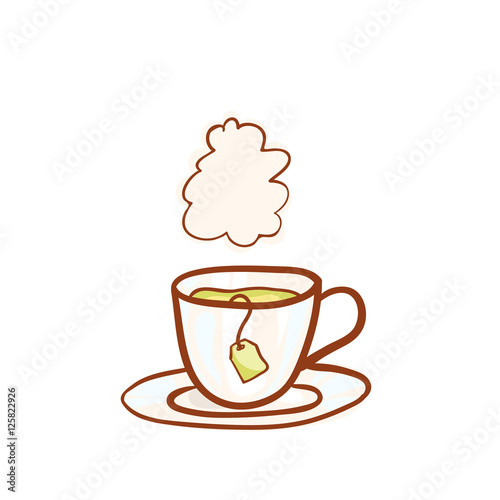 Tea cup sketchy vector clip-art, isolated on white. Vector design element for invitation or greeting card. Hand drawn icon