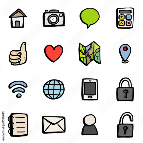 smart phone and computer  icons, objects or set/ cartoon vector and illustration, hand drawn style, isolated on white background.