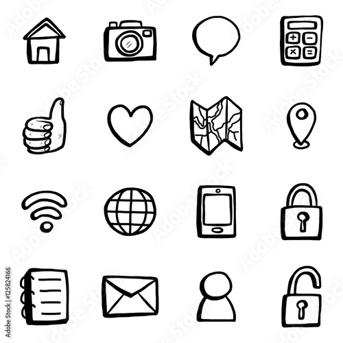 smart phone and computer  icons, objects or set/ cartoon vector and illustration, hand drawn style, isolated on white background.