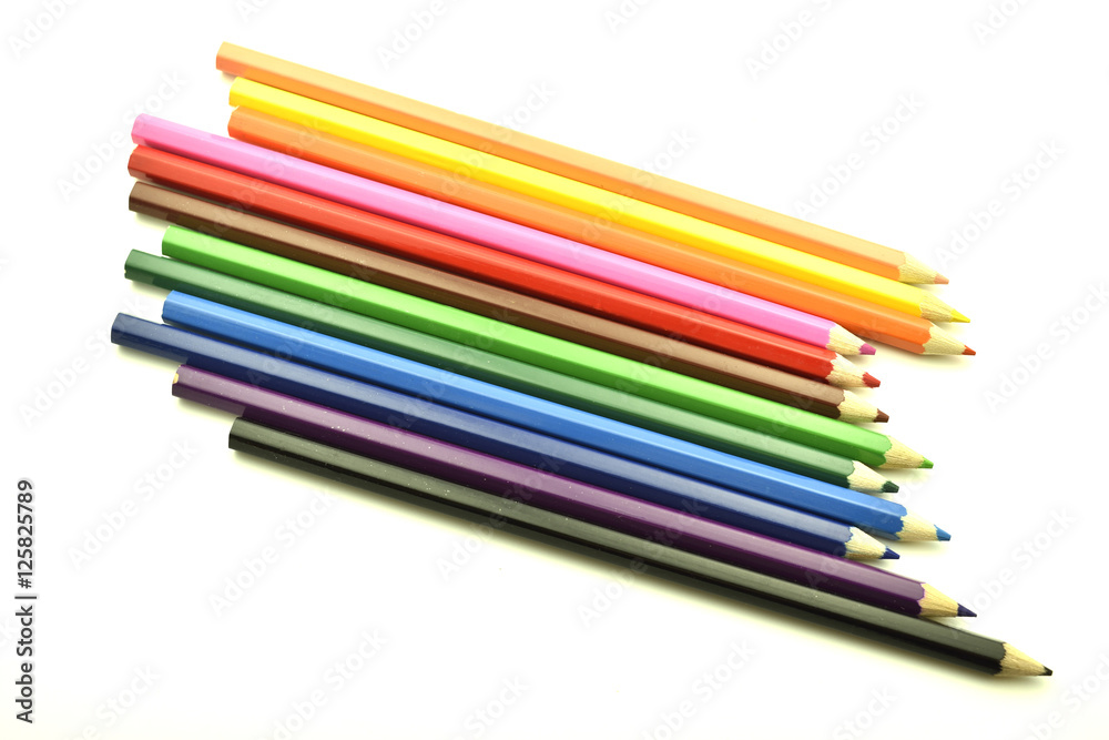 Colour pencils isolated on white background close up Colour pencils isolated on white background close up