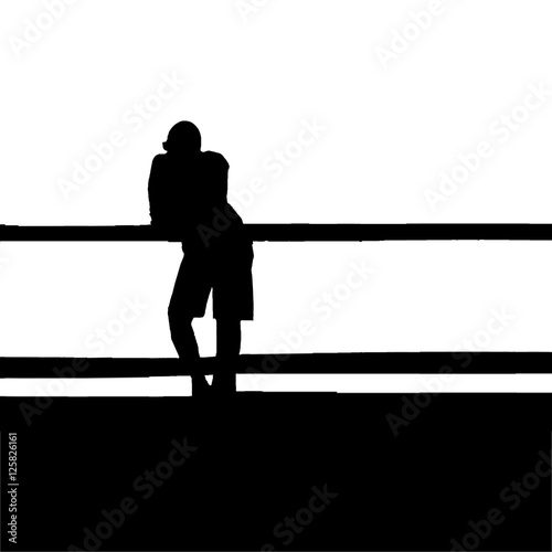 Man Leaning on the Railing Silhouette Illustration