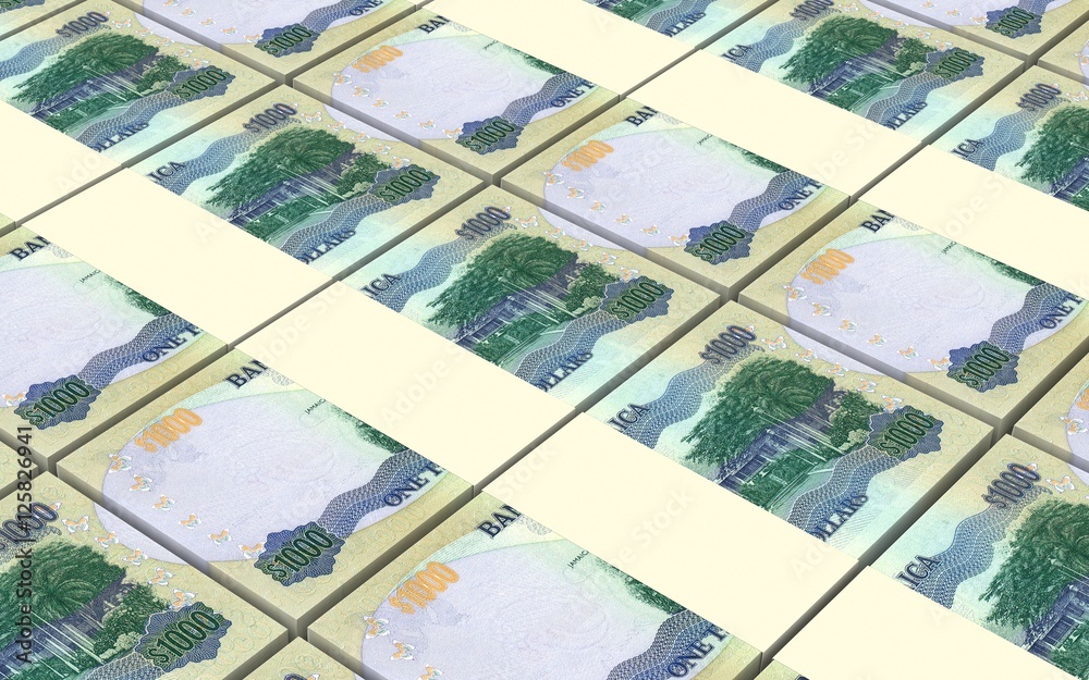 Jamaican dollar bills stacks background. 3D illustration Jamaican dollar bills stacks background. 3D illustration