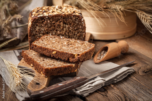 Canvas Print Whole Grain rye bread with seeds.