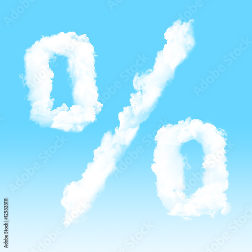 Percent sign in cloud alphabet font at sky background