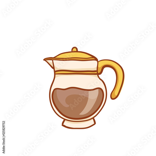 Coffee glass pot sketchy clip art, isolated on white. Vector design element. Sketch for flyer, banner, ad, package. Hand drawn cup of hot Coffee with halftone icon