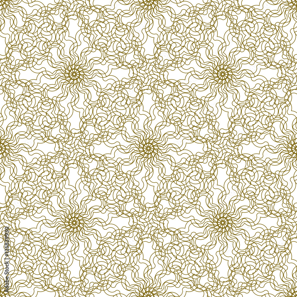 Seamless abstract background pattern with beige guilloche ornament on white (transparent) background. Vector illustration eps