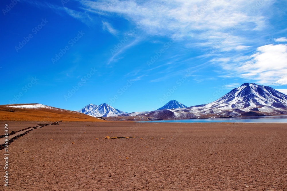 Panoramic view of the Laguna Altiplanica which is a high plateu Lagoon in the area of San Pedro de Atacama in Chile, South America Panoramic view of the Laguna Altiplanica which is a high plateu Lagoon in the area of San Pedro de Atacama in Chile, South America