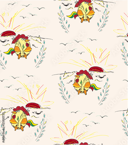pattern with  cock. vector illustration