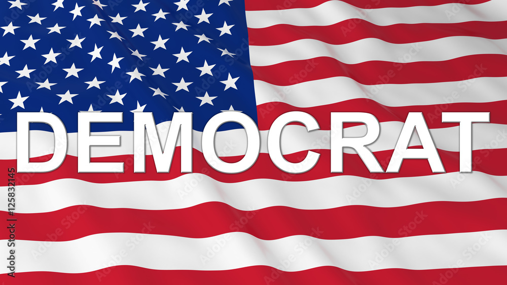 US Elections - American Flag with White Democrat Text 3D Illustration US Elections - American Flag with White Democrat Text 3D Illustration