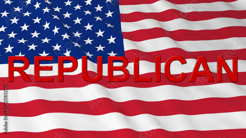 US Elections - American Flag with Red Republican Text 3D Illustration