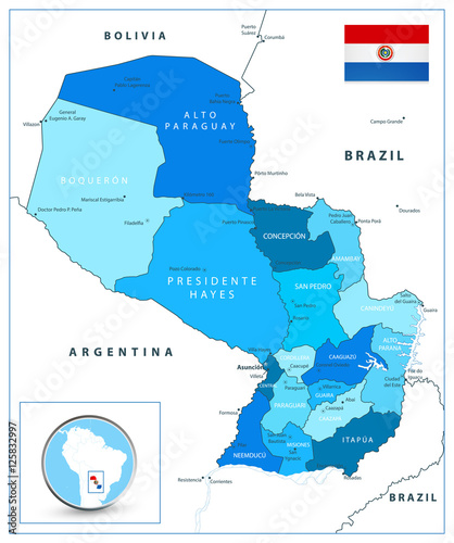 Paraguay map in colors of blue