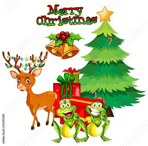 Fototapeta Naklejka Na Ścianę i Meble -  Christmas theme with reindeer and frogs