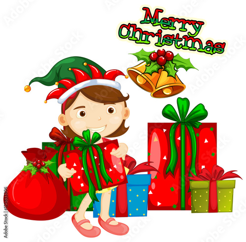 Christmas theme with girl and presents