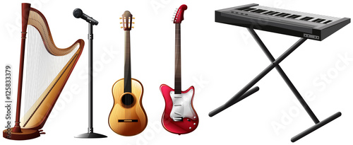 Different kinds of musical instruments