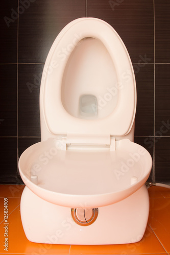 Toilet seat decoration in bathroom interior (Top view)