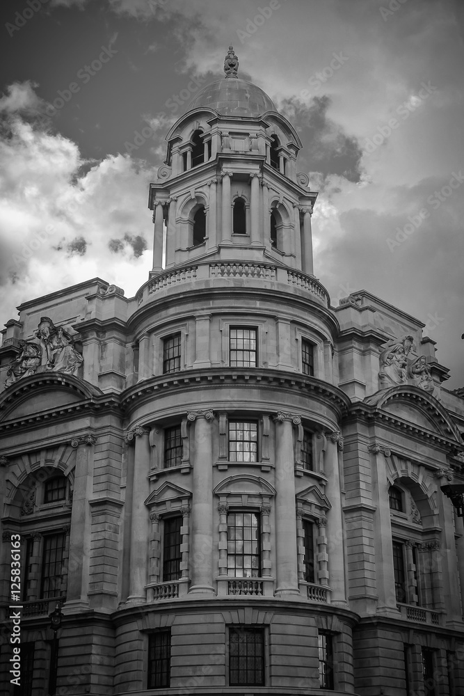 Black and white image of Modern building at London, UK