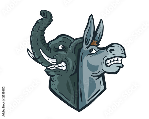 USA Democrat Vs Republican Election Match Cartoon -  The Election Shield