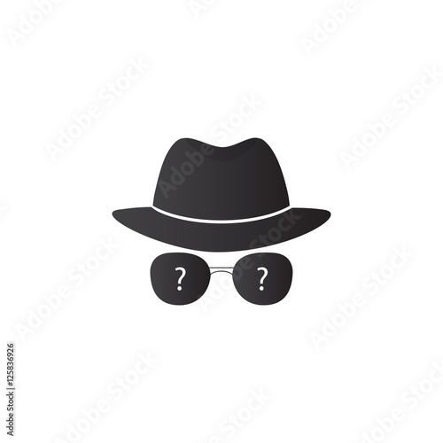 Strange person in a hat and dark glasses. Spy. Vector icons for search engine.
