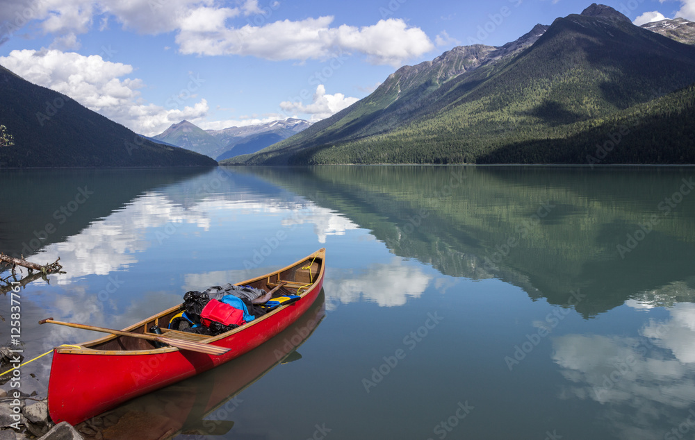 Red Canoe on Still lake