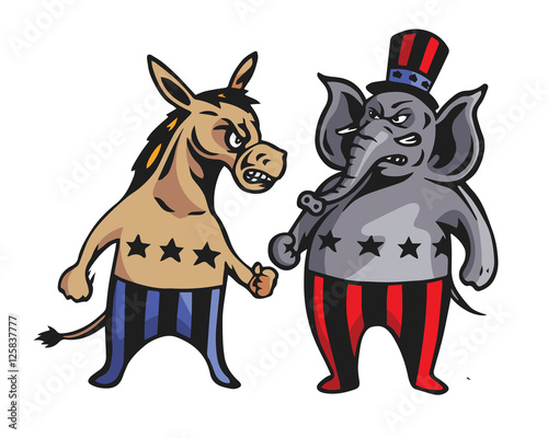 USA Democrat Vs Republican Election Match Cartoon -  Fight For Vote