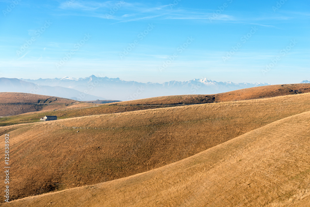Obraz premium Plateau of Lessinia and Italian Alps, Adamello, Presanella and Brenta