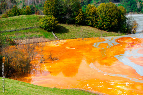 Quadro em tela pollution lake with residuals cooper mine